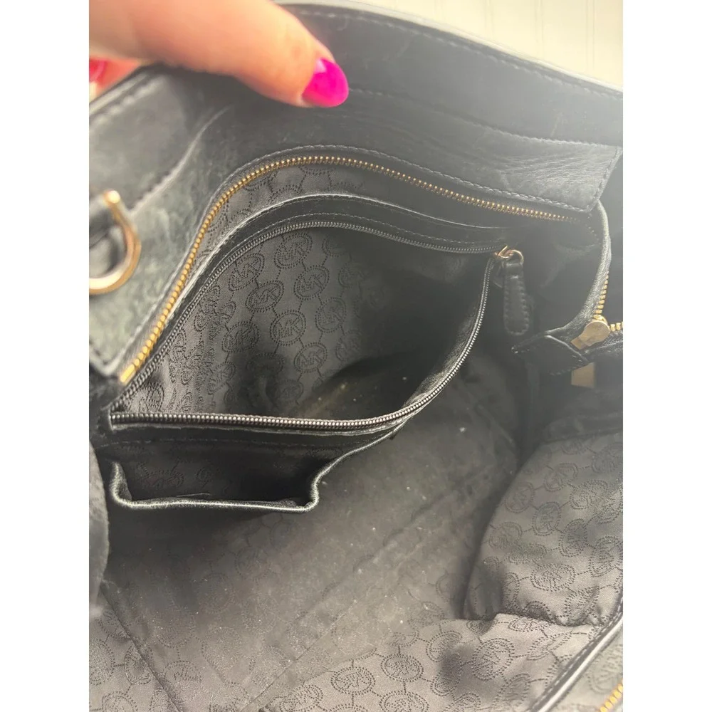 Michael Kors Black Vintage Hamilton Moderne Small Leather Satchel Purse $280